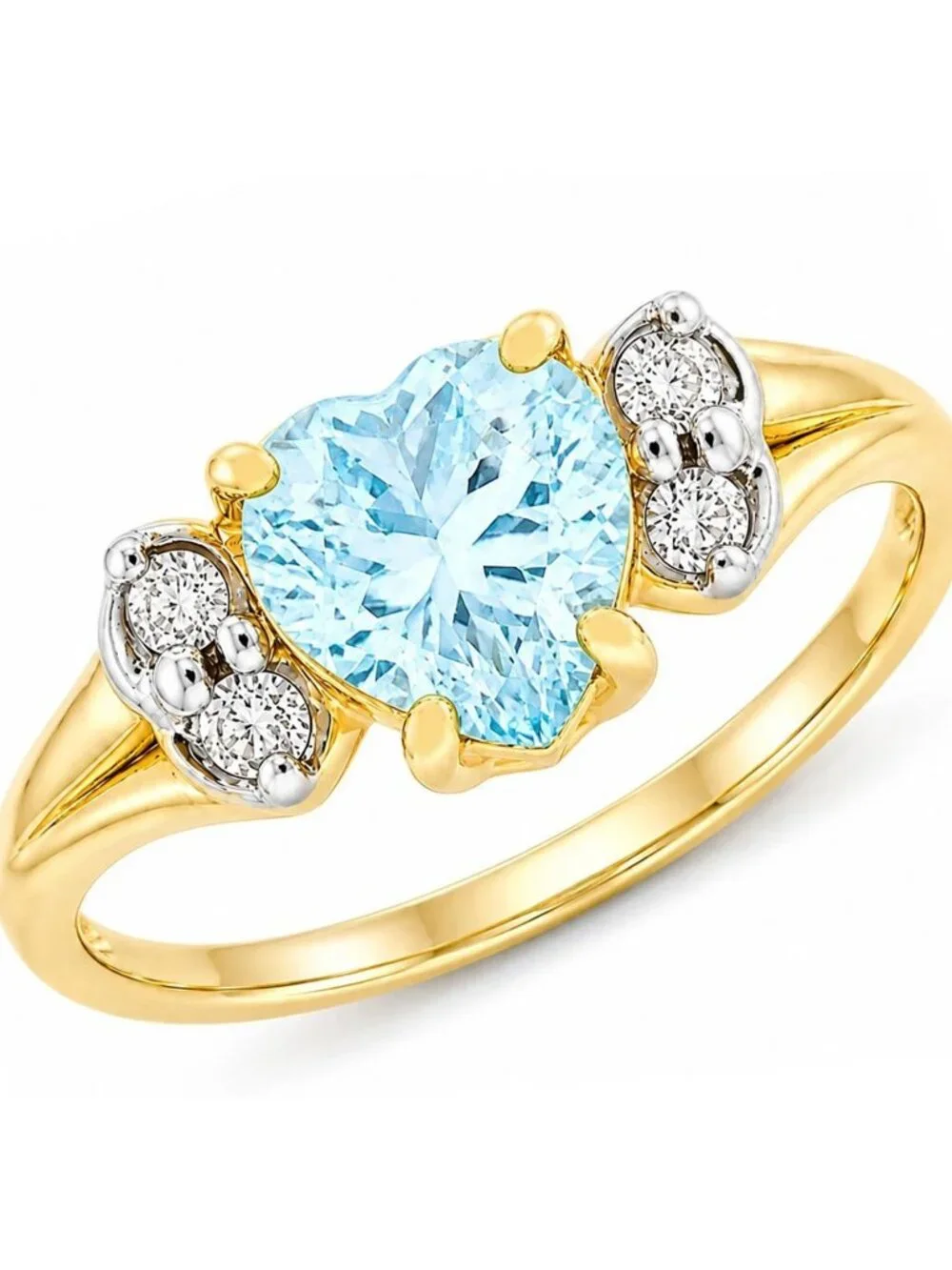 Genuine 0.78 Cts Aquamarine & Diamond Ring 14k Yellow Gold